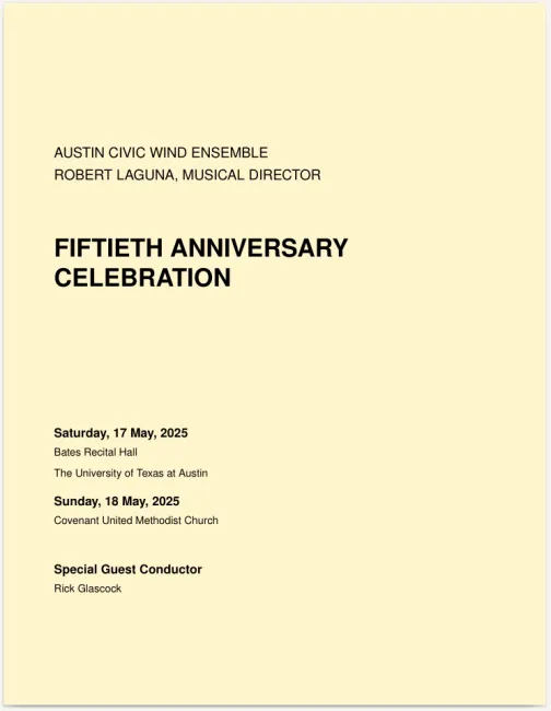 Picture of the cover of the program for the Spring 2025 concert