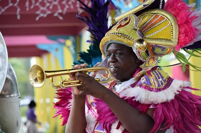 Carribbean costume trumpet player