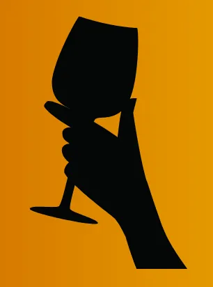 Silhouette of a hand holding up a wine glass