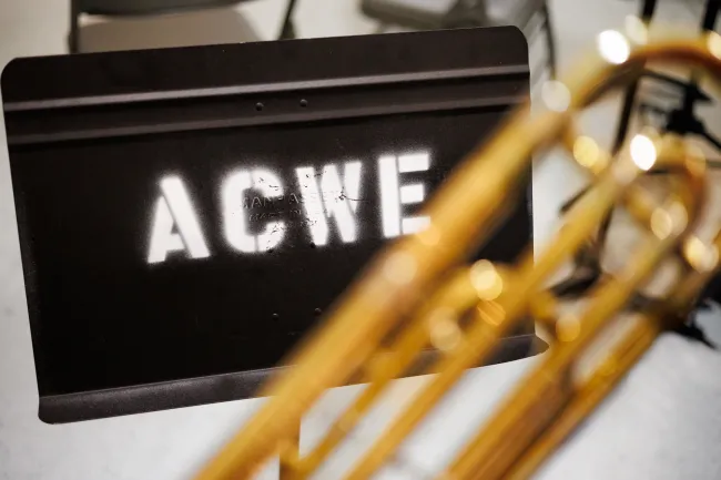 Music stand with ACWE painted on